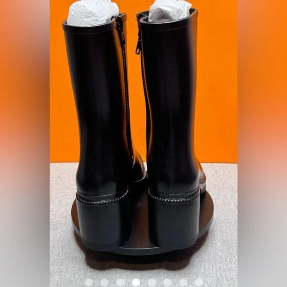 INC rubber boots, sz 9, black, 2 and 3/4" block heel, half calf!​ - Picture 2 of 13
